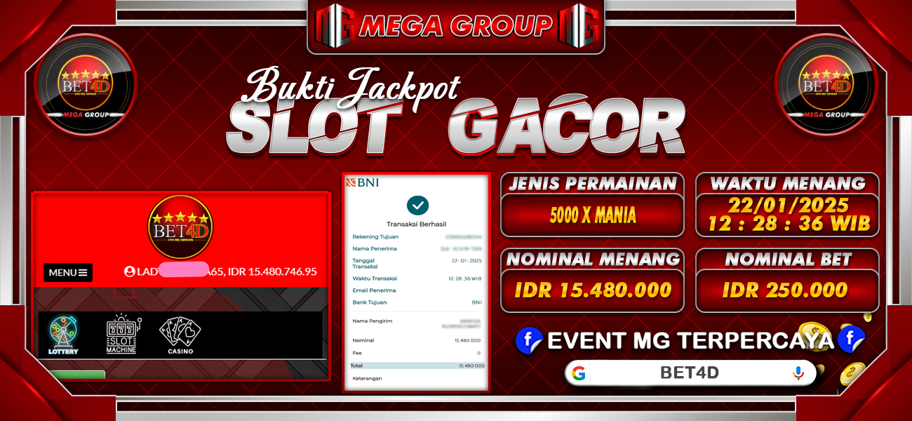 Bukti JP situs Bet4D hari Rabu, 22 Januari 2025