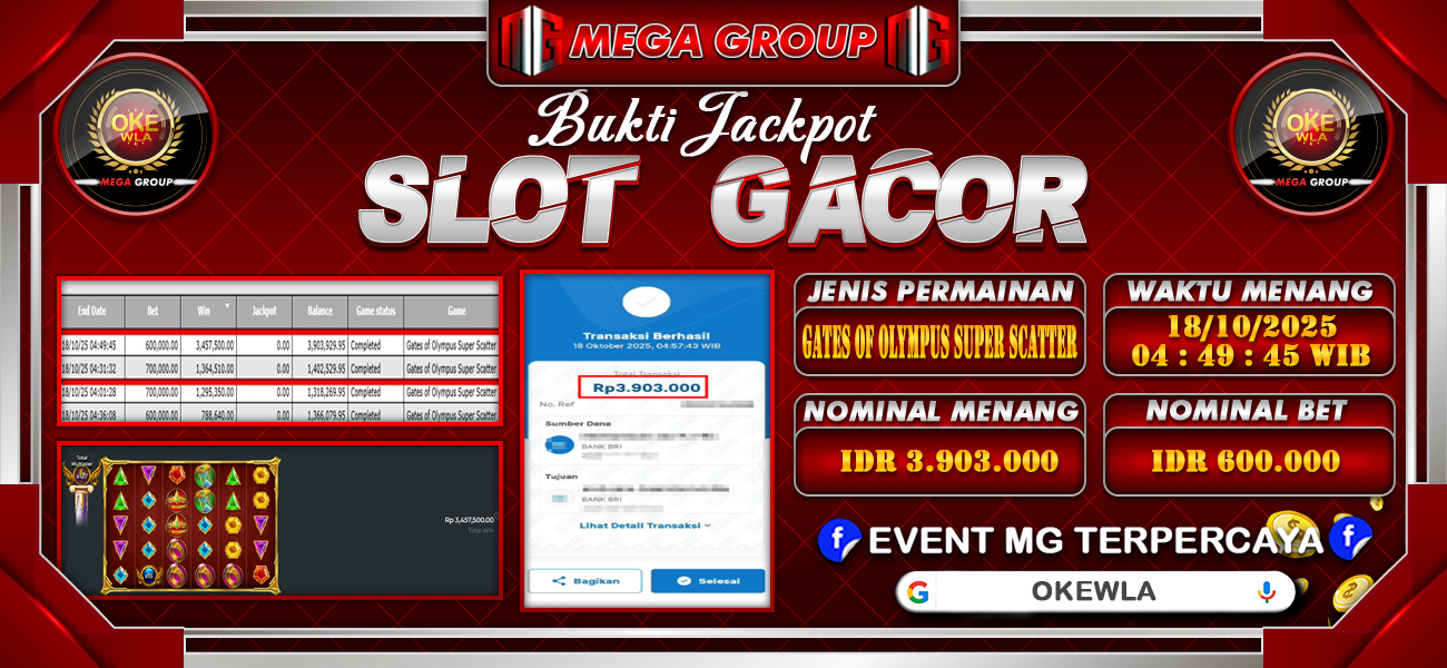 Bukti JP situs Okewla hari Sabtu, 18 Oktober 2025