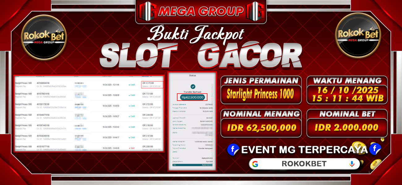 Bukti JP situs Rokokbet hari Kamis, 16 Oktober 2025