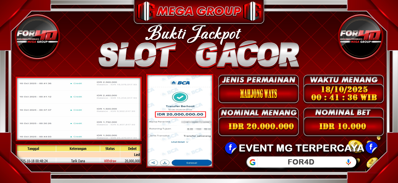 Bukti JP situs For4D hari Sabtu, 18 Oktober 2025