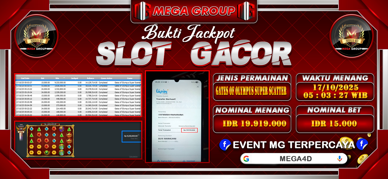Bukti JP situs Mega4D hari Jumat, 17 Oktober 2025