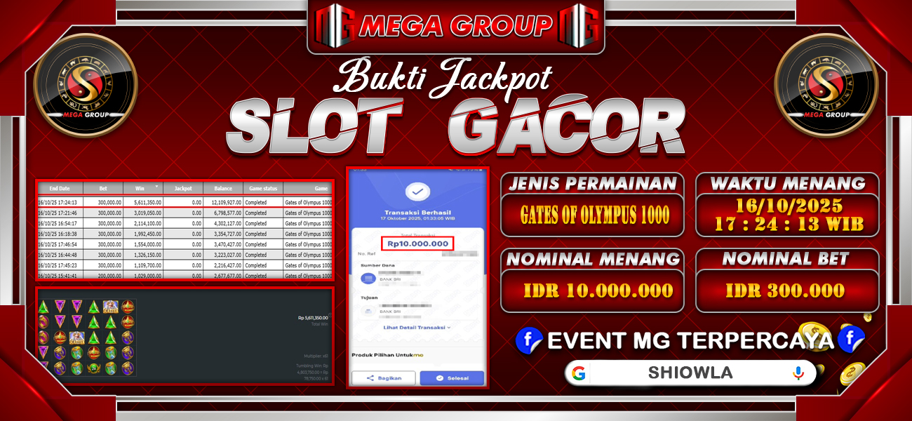 Bukti JP situs Shiowla hari Jumat, 17 Oktober 2025