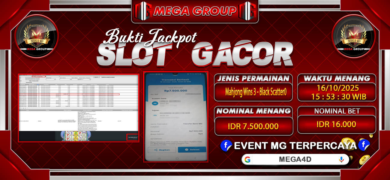 Bukti JP situs Mega4D hari Kamis, 16 Oktober 2025