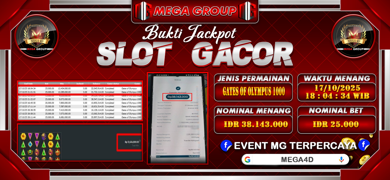 Bukti JP situs Mega4D hari Sabtu, 18 Oktober 2025