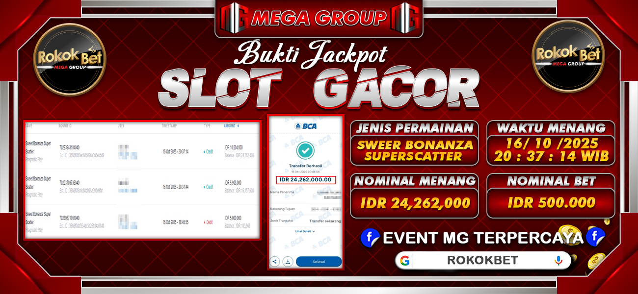 Bukti JP situs Rokokbet hari Kamis, 16 Oktober 2025