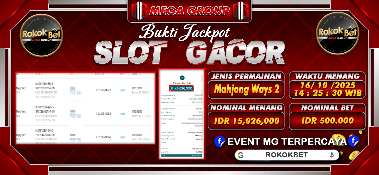 Bukti JP situs Rokokbet hari Kamis, 16 Oktober 2025