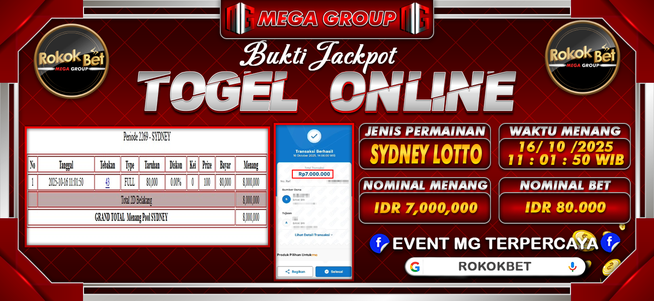 Bukti JP situs Rokokbet hari Kamis, 16 Oktober 2025